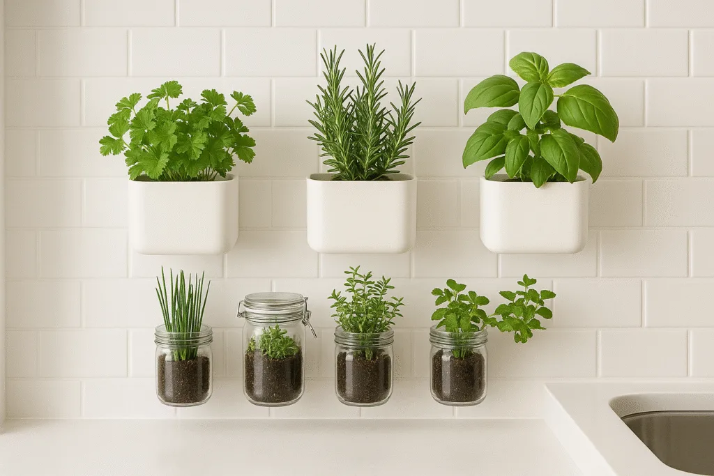 renters herb garden indoor kitchen setup