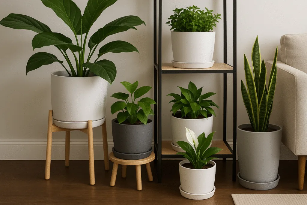 planters for renters indoor plant display on shelves with drainage protection