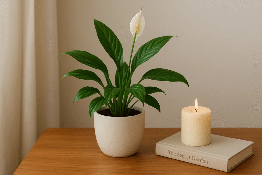 beginner indoor plant in neutral ceramic pot as part of a slow gardening ritual